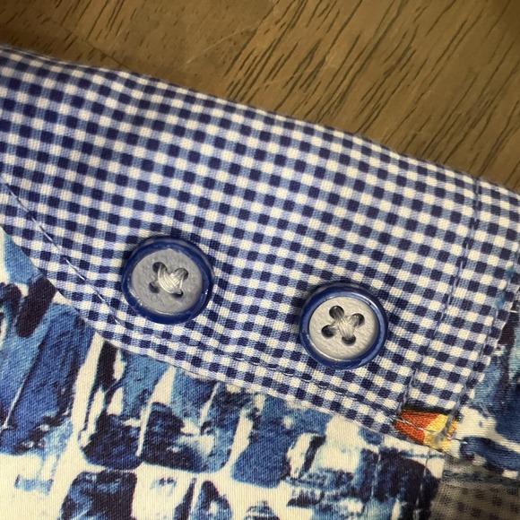 Robert Graham Shirt Mens Medium Gingham Button Down Flip Cuff Food Print Novelty - Picture 11 of 11